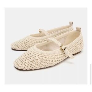 Zara Braided Effect Flat Ballet Shoes – Off White/Cream – Women's Size 8 – NWT